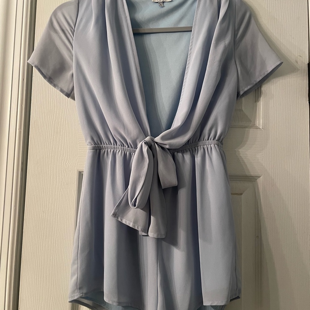 Tobi Light Blue Tie-Front Blouse